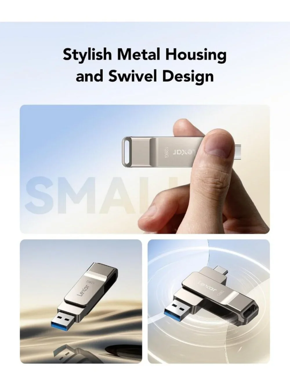 128GB Dual USB 3.2 Type-C Flash Drive - Metal Swivel Design, Portable Storage